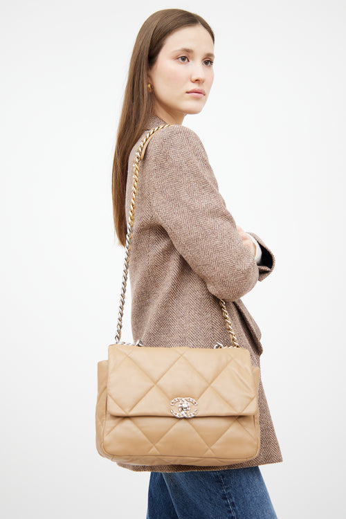 2022 Dark Beige Quilted Leather 19 Bag