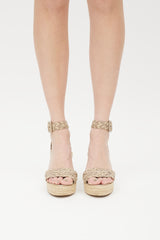 Hermes Beige & Grey Leather Woven Sofia Sandal