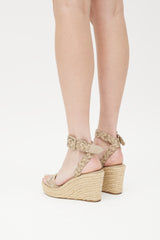 Hermes Beige & Grey Leather Woven Sofia Sandal