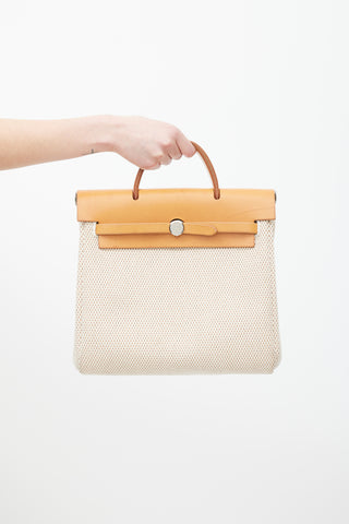 Hermès 2003 Écru Toile Canvas & Fauve Vache Hunter Leather HerBag 2-in-1 Backpack GM Set