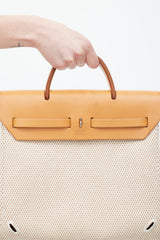 Hermès 2003 Écru Toile Canvas & Fauve Vache Hunter Leather HerBag 2-in-1 Backpack GM Set