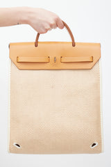 Hermès 2003 Écru Toile Canvas & Fauve Vache Hunter Leather HerBag 2-in-1 Backpack GM Set