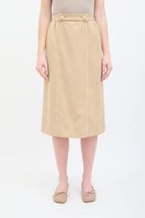 Hermès Vintage Beige Wool & Leather Trimmed Midi Skirt