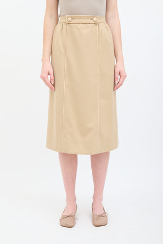 Hermès Vintage Beige Wool & Leather Trimmed Midi Skirt