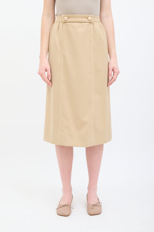 Hermès Vintage Beige Wool & Leather Trimmed Midi Skirt