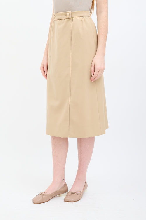 Hermès Vintage Beige Wool & Leather Trimmed Midi Skirt