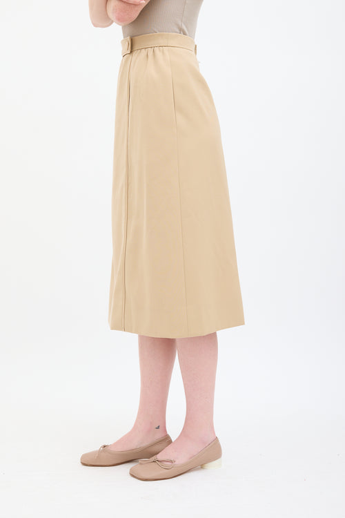 Hermès Vintage Beige Wool & Leather Trimmed Midi Skirt