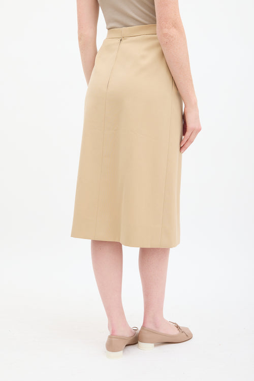 Hermès Vintage Beige Wool & Leather Trimmed Midi Skirt