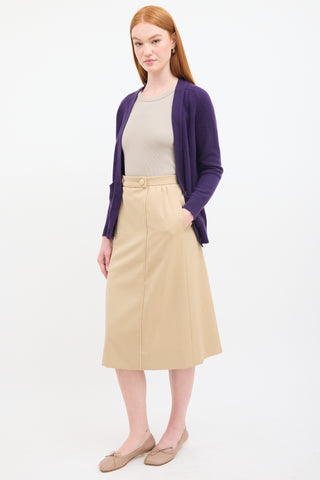 Hermès Vintage Beige Wool & Leather Trimmed Midi Skirt