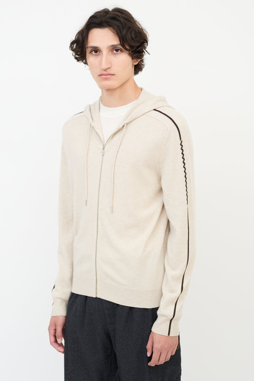 Hermès Beige Wool Knit Laced Stripe Zip Hoodie