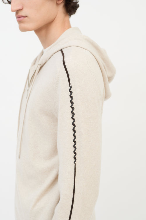 Hermès Beige Wool Knit Laced Stripe Zip Hoodie