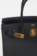 Hermès 2022 Noir Clemence Leather & Gold Birkin 30 Bag