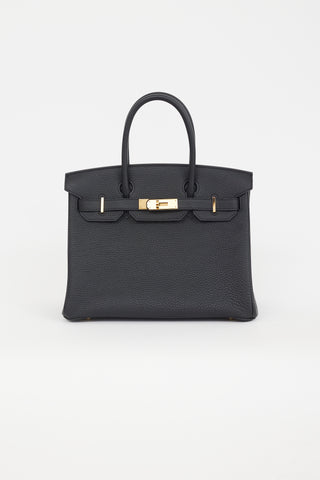 Hermès 2022 Noir Clemence Leather & Gold Birkin 30 Bag