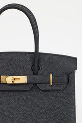 Hermès 2022 Noir Clemence Leather & Gold Birkin 30 Bag