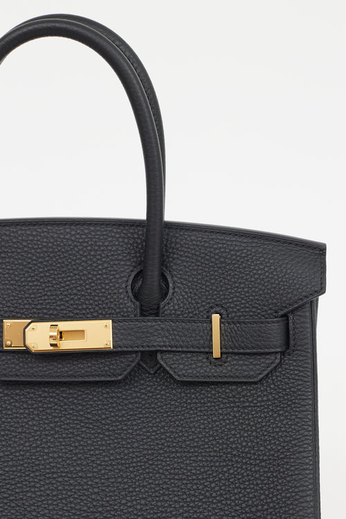 Hermès 2022 Noir Clemence Leather & Gold Birkin 30 Bag