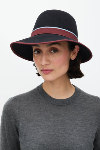 Hermès Black & Burgundy Stripe Felt Bowler Fedora