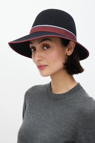 Hermès Black & Burgundy Stripe Felt Bowler Fedora
