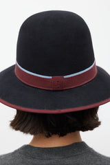Hermès Black & Burgundy Stripe Felt Bowler Fedora