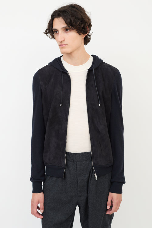 Hermès Black Cashmere & Suede Zip Hoodie