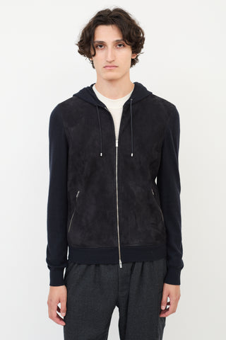 Hermès Black Cashmere & Suede Zip Hoodie