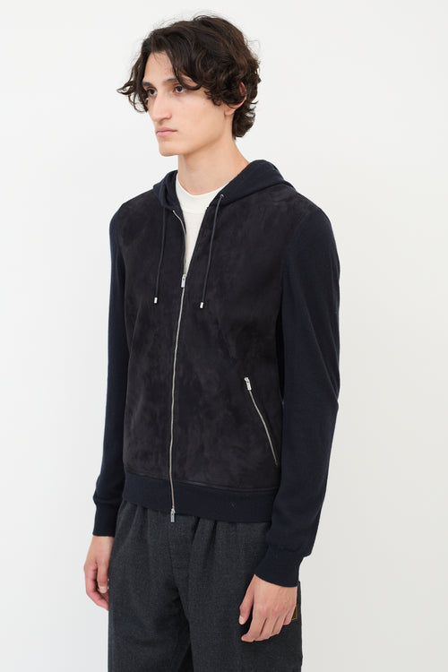 Hermès Black Cashmere & Suede Zip Hoodie