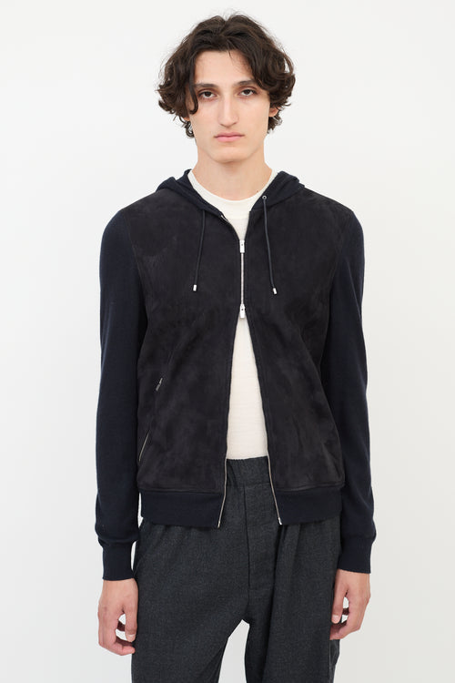 Hermès Black Cashmere & Suede Zip Hoodie