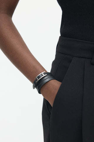 Hermès Black Chamonix Leather Hapi 3 Wrap Bracelet