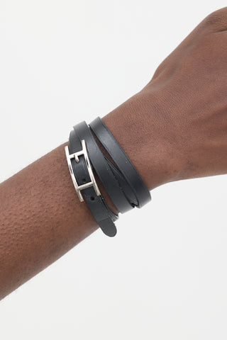 Hermès Black Chamonix Leather Hapi 3 Wrap Bracelet