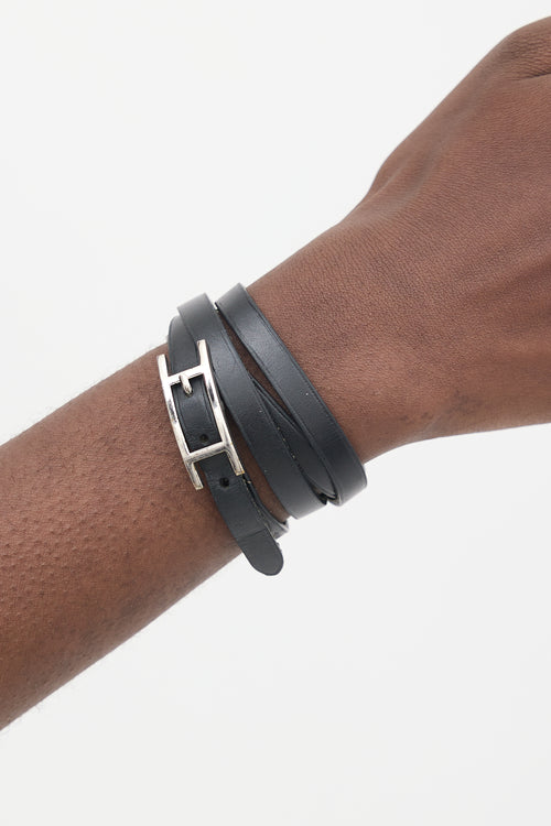 Hermès Black Chamonix Leather Hapi 3 Wrap Bracelet