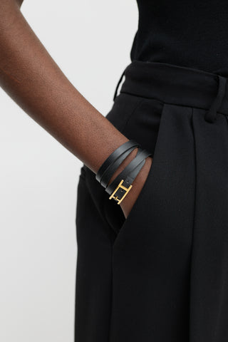 Hermès Black & Gold Behapi Leather Wrap Bracelet