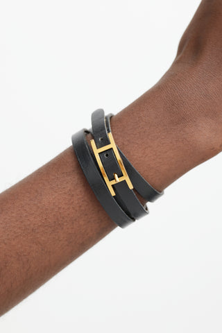 Hermès Black & Gold Behapi Leather Wrap Bracelet