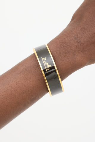 Hermès Black & Gold Caleche Logo Bangle