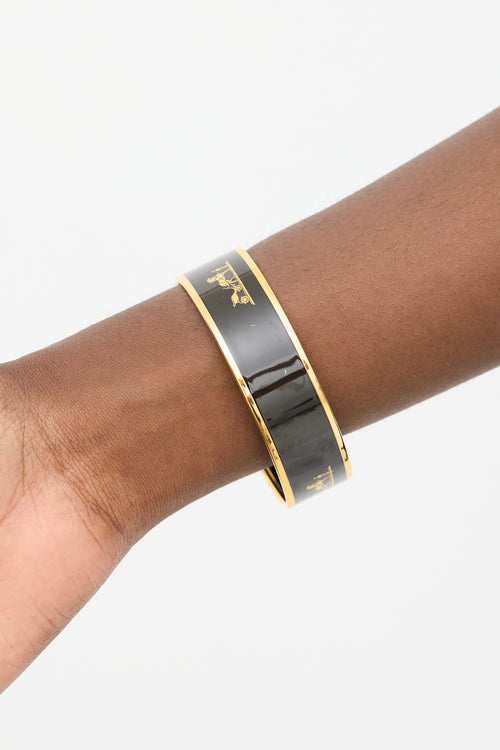 Hermès Black & Gold Caleche Logo Bangle