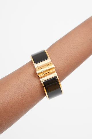 Hermès Black & Gold Hinged Bracelet