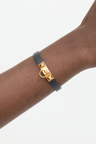 Hermès Black & Yellow Gold Leather Rivale Bracelet