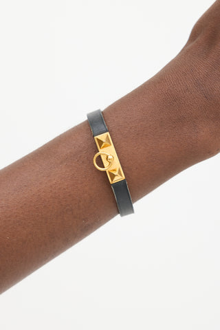 Hermès Black & Gold Leather Rivale Bracelet