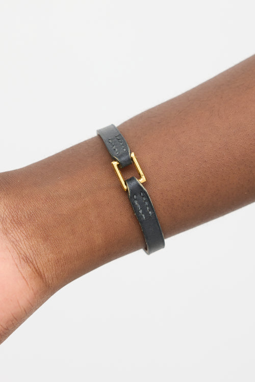 Hermès Black & Gold Leather Rivale Bracelet