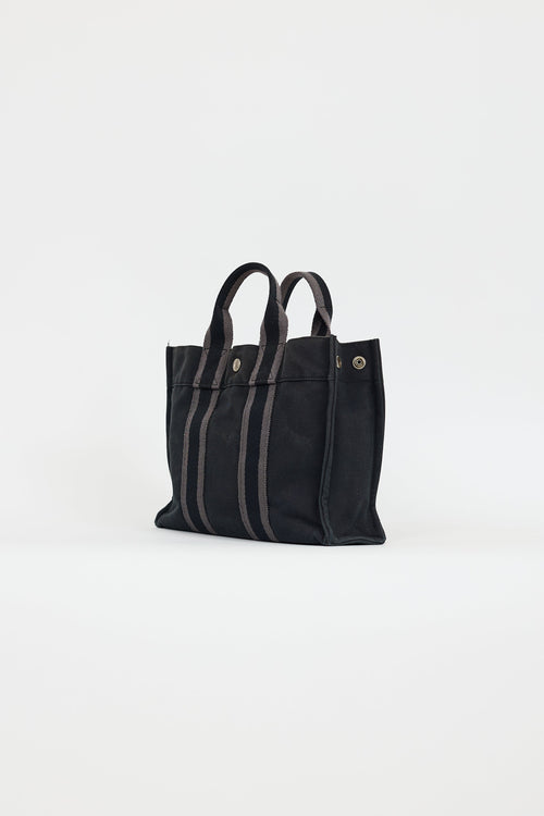 Hermès 2000s Black & Grey Toile Herline Fourre Tout PM Bag