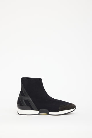 Hermès Black Knit & Leather Sock Sneaker