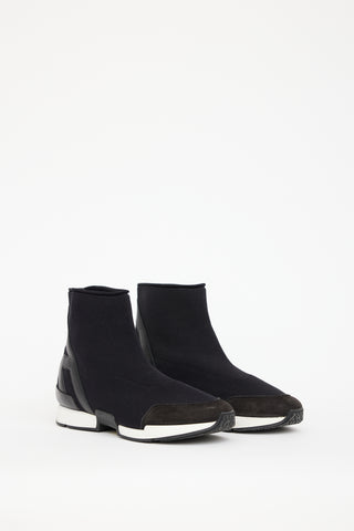 Hermès Black Knit & Leather Sock Sneaker