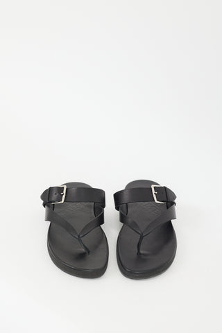 Hermès Black Leather Buckled Sandal