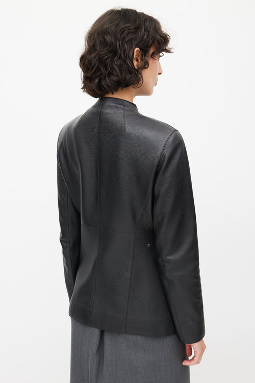 Hermès Black Leather Button Up Jacket