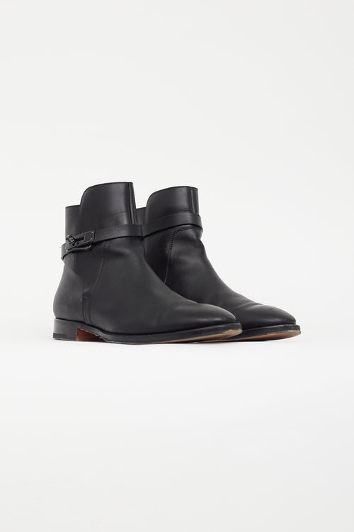 Hermès Black Leather Fortune Ankle Boot