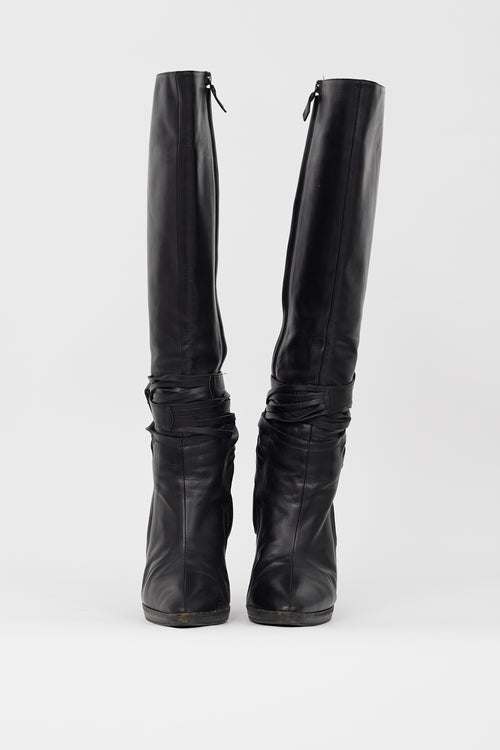 Hermès Black Leather Knee High Boot