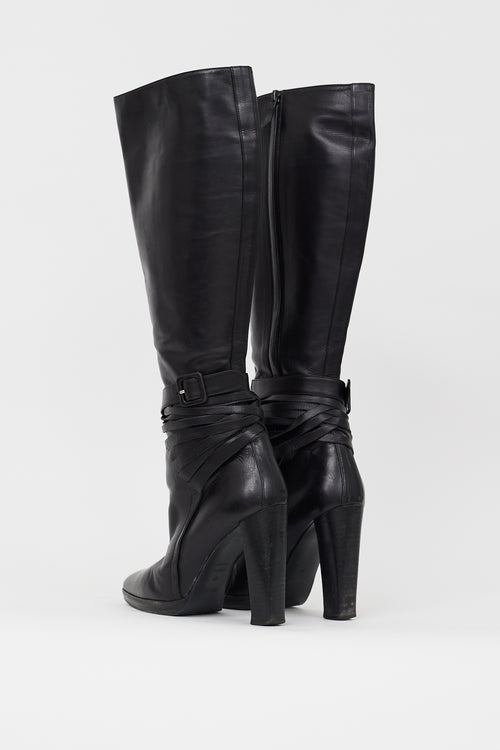 Hermès Black Leather Knee High Boot