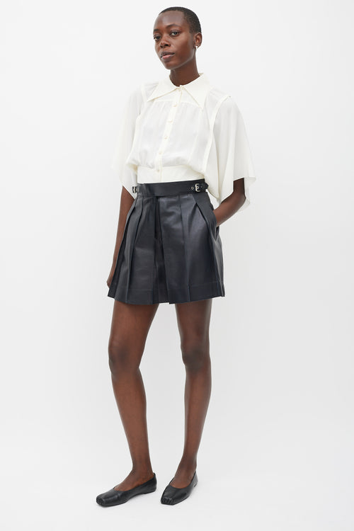 Hermès Black Leather Pleated Skirt
