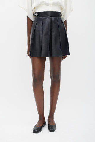 Hermès Black Leather Pleated Skirt