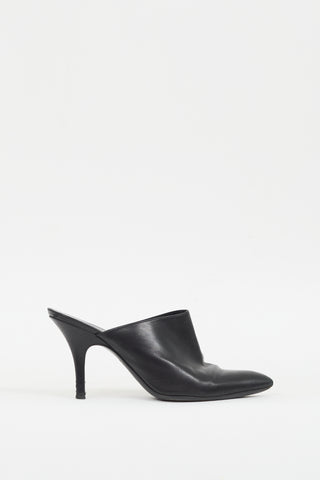 Hermès Black Leather Pointed Toe Mule