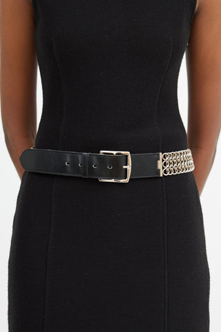Hermès Black Leather & Silver Chain Belt