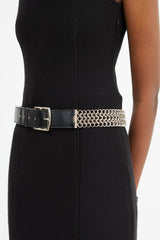 Hermès Black Leather & Silver Chain Belt